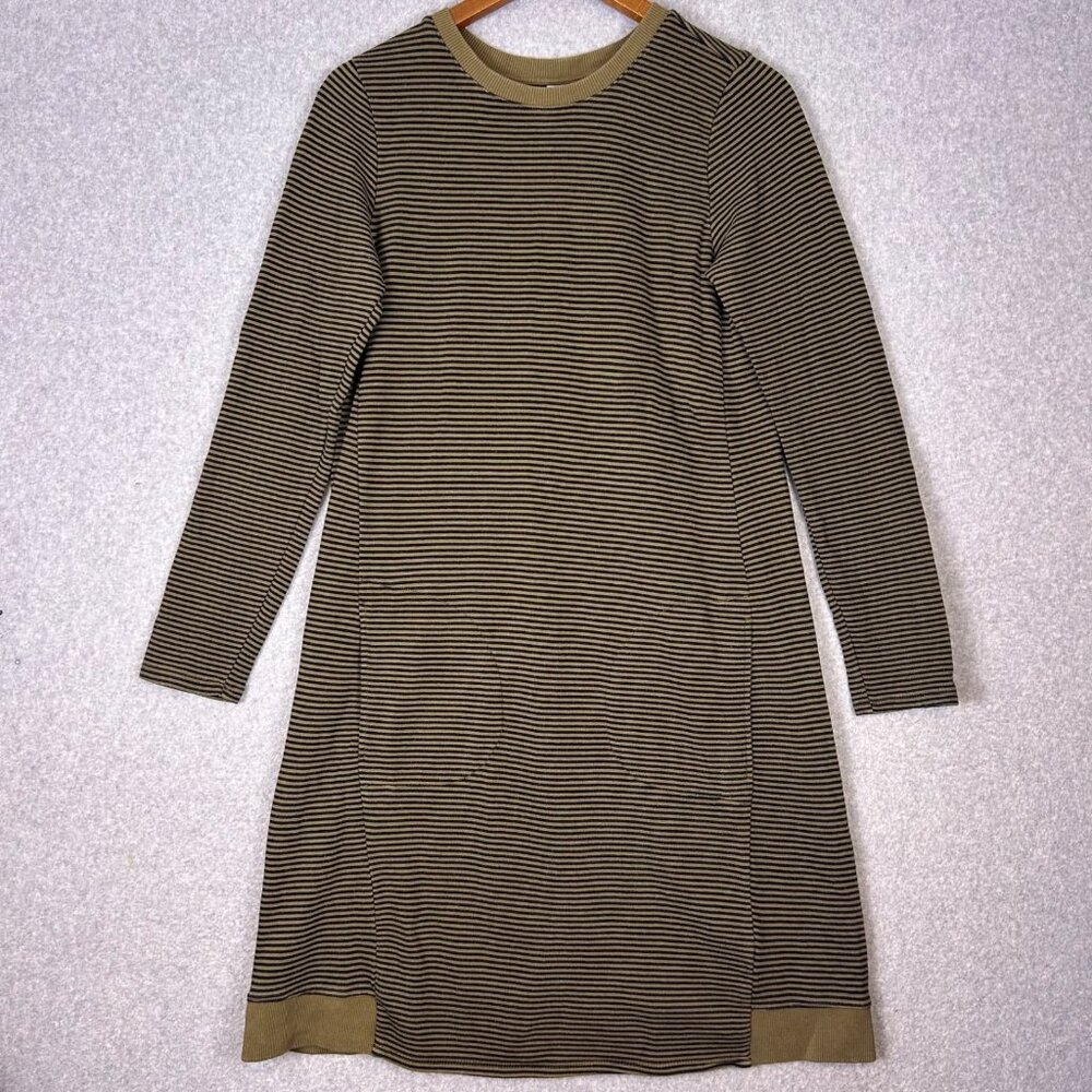 J.Jill Sweater Dress Women's Small Olive Green Black Striped Long Sleeve Pockets